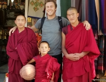 men stand together with basketball in tibet 